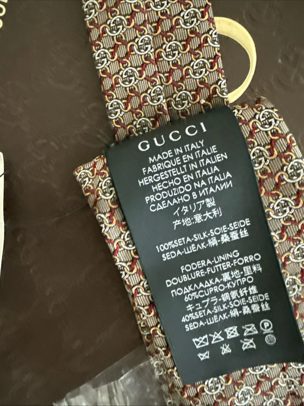 GUCCI Tie GG Pattern Gold / Brown Interlock 100% silk 100% Authentic Vintage